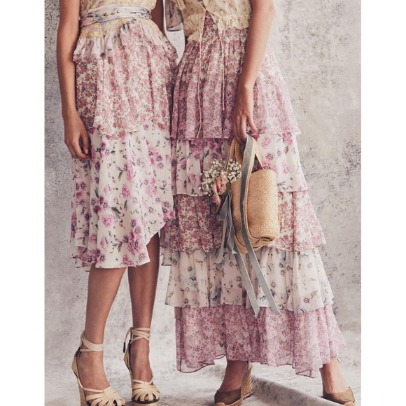 LoveShackFancy Dresses & Skirts - LoveShackFancy Pink and Cream Floral Maxi Skirt